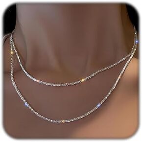 Stackable Layered Necklaces for Women Sparkly Silver Choker Necklace Double Layer Snake Chain Necklace Trendy Jewelry