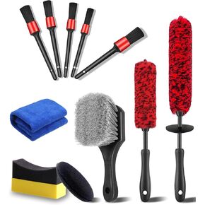 11Pcs Wheel Tire Cleaning Car Detailing Rim Brush Kit, Including Bendable Wheel Woolies Soft Wash Tool, Wheel Wash Brush Cleaning and Tire Brush, Motorcycle Car Washing Kit