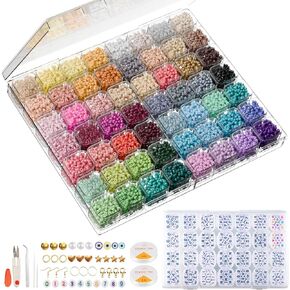 4mm Glass Seed Beads for Bracelet Making Kit, 56 Colors 6000pcs Seed Beads Kit for Bracelets, Small Beads with Various Accessories for DIY Craft Projects