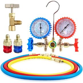 5 قطع HVAC PR134A يمكن الاستفادة من طقم إعادة شحن الفريون 3 طرق AC مجموعة قياس متعددة مع خراطيم 5FT ومقرنات ومحول مجموعة قياس التيار المتردد للسيارات لR134a R12 R22 R502 in Kuwait