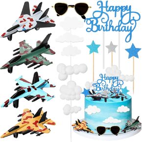 Aircraft Happy Birthday Cake Decoration Air Force Cake Topper Airplane Figurine Happy Birthday Cake Topper Mini Sunglasses Cloud Cake Topper Birthday Decor Supplies