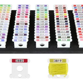White 3mm Acrylic Embroidery Floss Bobbins,500Pcs Embroidery Thread Organizer with Printed Number and Color Swatch for Cross Stitch Thread Storage (No Foam Inserts)