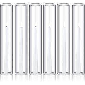 Treela 48 Pcs 2.5"W x 14"H Hurricane Candle Holder Sleeve Bottomless Glass Cylinder Candleholder Tall Candle Glass Cover Clear Open Ended Candle Shade Chimney Tube Cover for Lamp Pillar Taper Candle