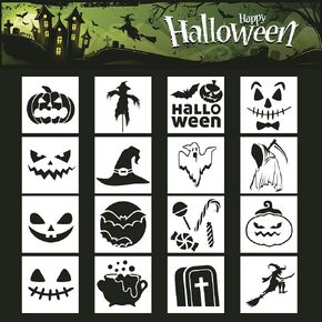 16 Pieces Halloween Stencils for Painting on Wood - Pumpkins Grimace Scarecrow Ghost Halloween Set for Home Party Decor Signs - DIY Crafts Spraying Wall