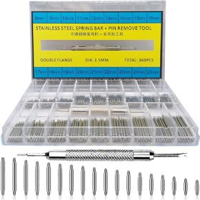 360Pcs (8-25mm) Watch Band Pins, Professional Watch Spring Bar + Bands Strap Link Pin Remover Tool, Suitable for Most Kinds of Stainless Steel Watch Pins for Watchmaker