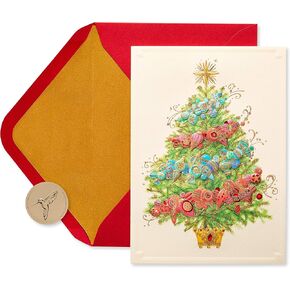 Papyrus Christmas Cards Boxed with Envelopes, Peace and Happiness, Christmas Tree (12-Count)