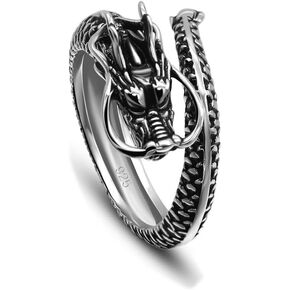 Domineering Dragon Ring Real 925 Sterling Silver Adjustable Open Ends Ring, One Size, for Women Men Couple Personalized Rings