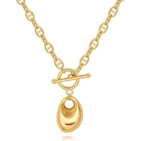 PERNNLA PEARL Dainty 18K Gold Chain Teardrop Pendant Necklace for Women Trendy Cute Toggle Necklace Minimalist Jewelry