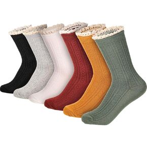 6 Pairs Women's Ankle Socks Lace Ruffle Frilly Boot Socks Vintage Cute Trim Ankle Socks Cotton Knit Socks