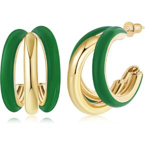 Gold Hoop Earrings for Women, Chunky Triple Hoop Earrings Thick Three Open Hoop Trendy Jewelry Gifts in Kuwait