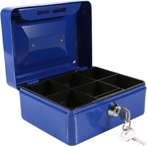 Box, Mini Portable Iron Petty Lockable Cash Money 6 Slots for Daily Use Household and Traveling, with Carrying Handle (Small Size Black)