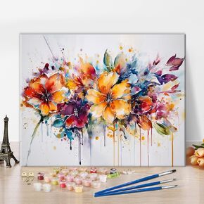 TUMOVO Paint by Number for Adults, Flowers Paint Number Kits, Abstract DIY Painting for Adults Colorful Flower Paint by Numbers 16x20 Inch Paint-by-Numbers Kits Arts Craft for Wall Decor
