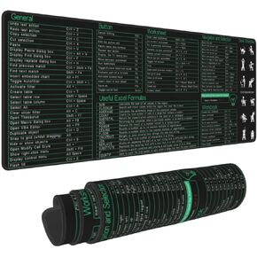 Excel Shortcuts Keys Mouse Pad 31.5 X 11.8 Inch XL Non Slip Stitched Edges Rubber Mousepad