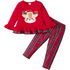 Noubeau Toddler Baby Girl Thanksgiving Outfits Cute Turkey Ruffled Shirt Flared Sleeves Top Polka Dot Pants