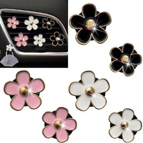 6 PCS Daisy Car Decorations, Cute Flower Air Vent Clip Air Dashboard Outlet Clip Car Air Freshener Vent Clips Car Interior Decor Charm Car Interior Accessories for Girls Women (Black)