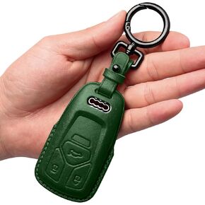 Tukellen for Audi Key Fob Cover Genuine Leather with Keychain,Leather Key Case Protector Compatible Audi A4 Q7 Q5 TT A3 A6 SQ5 R8 S5 Smart Key-Brown