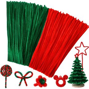 Tatuo 300 Pieces Pipe Cleaners Chenille Stems for Christmas DIY Art Craft Supplies Decorations, 12 Inches by 6 mm, Red and Green