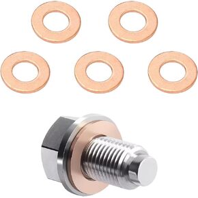 Mandark M14 x 1.5 Magnetic Car Oil Drain Plug, Stainless Steel Vehicle Sump Drain Nut Bolt with Copper Gaskets, Leakproof Auto Oil Pan Drain Plug Replacement, Universal for Most Cars