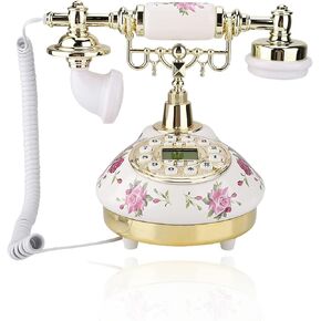 Yoidesu Retro Landline Telephone, European Old Fashioned Classic Fixed Digital Telephone with Push Button LCD Display, Automatic Detection to FSK/DTMF Caller ID, for Home Office Hotel Decor