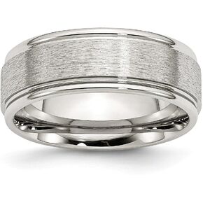 Solid Stainless Steel Grooved Edge 8mm Men's Matte Brushed Finish and Wedding Band Ring Comfort-Fit