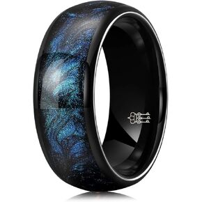 THREE KEYS JEWELRY 8mm Wedding Band for Women Men Black Plated Tungsten Ring with Blue-Green Sparkling Quicksand