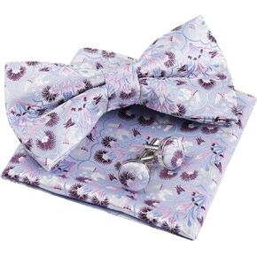 Alizeal Mens Floral Pre Tied Bow Tie, Pocket Square and Cufflinks Set Stylish Bow Tie Set