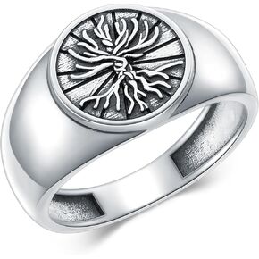 Tree of Life Ring for Men 925 Sterling Silver Signet Ring Jewelry Gifts for Men Women