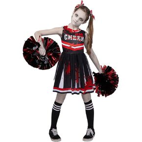 Spooktacular Creations Halloween Cheerleader Costume for Girls, Kids Zombie Cheerleader Outfit, Dead Fearleader Dress