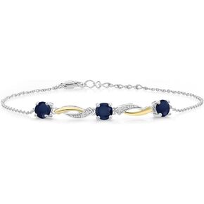 Gem Stone King 925 Sterling Silver and 10K Yellow Gold Blue Sapphire and White Moissanite Tennis Graduated Bracelet For Women (1.84 Cttw, Round 5MM, 7 Inch with 1 Inch Extender)