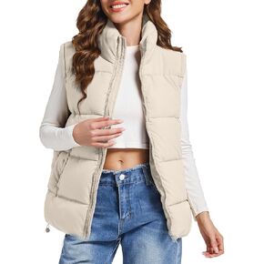 Polu Puffer Vest Women Zip Up Stand Collar Sleeveless Down Vests Oversized Padded Gilet Jacket