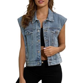 Jean Vest Top for Women Classic Denim Vest Sleeveless Jackets with Pockets Button Down Outerwear Vests Jean Waistcoat