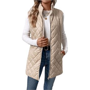 SOLY HUX Women's Zip Up Quilted Vest Jacket Mock Neck Sleeveless Pocket Warm Outerwear Padded Coat