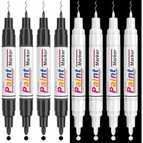Dual Tip Paint Pens Paint Markers, 4 White & 4 Black Oil Based Permanent Markers - 0.7mm Extra Fine Tip, Waterproof, Quick-drying, Good Coverage for Rock, Metal, Tire, Plastic, Wood, Glass, Fabric