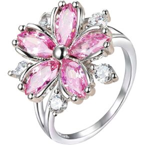 ABJFJE Fashion Cubic Zirconia Flower Crystal Promise Ring Crystal Floral Wedding Engagement Anniversary Ring for for Women Gift White Gold Plated