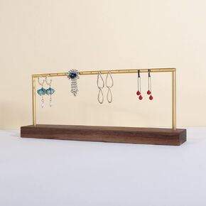 GemeShou wooden earring holder organizer for girls, walnut stud earring display stand for boutique store, jewelry storage organizer shelf【Walnut stand-One Tier】