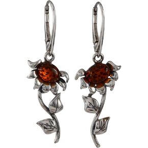 Amber Earrings - Baltic Honey Amber French Leverback Sunflower Earrings - Sterling Silver Jewelry Collection