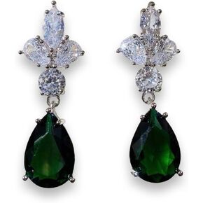 Emerald green Cubic Zirconia Teardrop dangle Earrings For wedding, bridesmaids, party, For Gift (Green)
