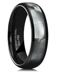 King Will 6mm Mens Tungsten Wedding Band Black Carbide Rings Grey Imitation Shell Grain Design Men's Engagement Ring for Men Women Domed High Polish Comfort Fit 7-14