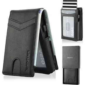 Wallet for Men,Big Cash Slot,Pop Up Case, Credit Card Slot - Slim Aluminum Wallet with RFID Blocking, Minimalist Leather Wallet Front Pocket with ID Window, Gift Box (Carbon Fiber)
