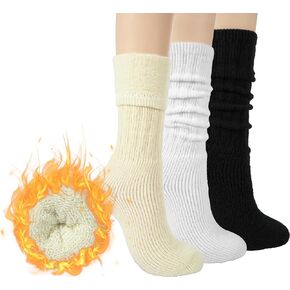 BomKinta Thick Slouch Socks Women - Long Soft Scrunch Knee High Boot Socks - Stack Socks for Women 3 Pair Pack Size 5-10