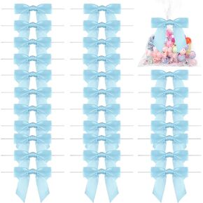 50PCS Twist Tie Bows for Treat Bags 3.5" Pre Tied Satin Ribbon Bows with Wire for Gift Wrapping DIY Crafts Wedding Baby Shower Birthday Party Halloween Christmas Decorations Black