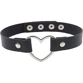 MIFYNN Collar Necklace for Women Heart O-ring Choker Necklace Colourful PU Leather Punk Necklaces Adjustable Leash Collar Gothic Jewerly