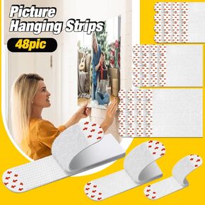 Heavy Duty Picture Hanging Strips, Picture Hanging Kit - 24 Pairs (48 Strips), Removable Damage Free Hanging Picture Without Nails - Adhesive Strips Heavy Duty Poster Strips For Frames and Wall Decor.