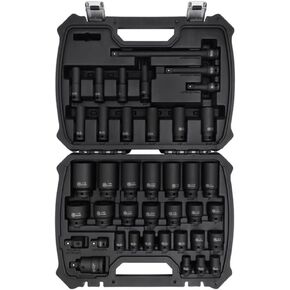 MichaelPro 1/2" Drive Impact Socket Set Standard SAE Sizes (3/8" to 1-1/2"), 40-Piece Deep & Standard Sockets, CR-MO | MP005033