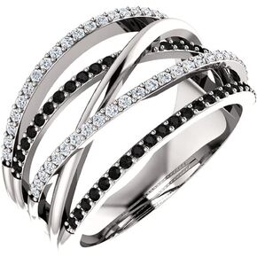 925 Sterling Silver Shiny Black Gem Ring Black and White Diamond Highway Ring in Sterling Silver Eternity Wedding Bridal Jewelry Gifts Women (7)
