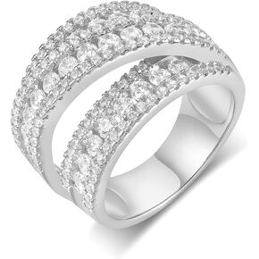 MDFUN Engagement Halo Rings Wedding Bands, 3 Rows Round Cut Cubic Zirconia Promise Rings, 18K White Gold/Yellow Gold Plated Eternity Band for Women Size 5-10 in Kuwait