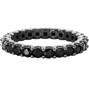 Daffany Sterling Silver Black Onyx Round-Cut Statement Eternity Band Ring | 2.0mm Stackable Eternity Bands for Women| Wedding Ring Band for Women | Promise Ring for Couples, Size 5-9