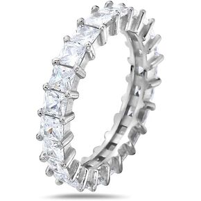 PORI JEWELERS 925 Sterling Silver 4MM Square CZ Eternity Band Ring