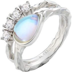 Cicy Bell Womens Platinum Plated Moonstone Cubic Zirconia Delicate Eternity Cut Teardrop Texture Rings for Gifts Size 6-9