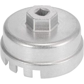 X AUTOHAUX Oil Filter Cap Wrench 14 Flutes 6 Slots 64.5mm Oil Filter Cap Removal Tool for Toyota Camry RAV4 Highlander 2.5L-5.7L Engine Silver Tone